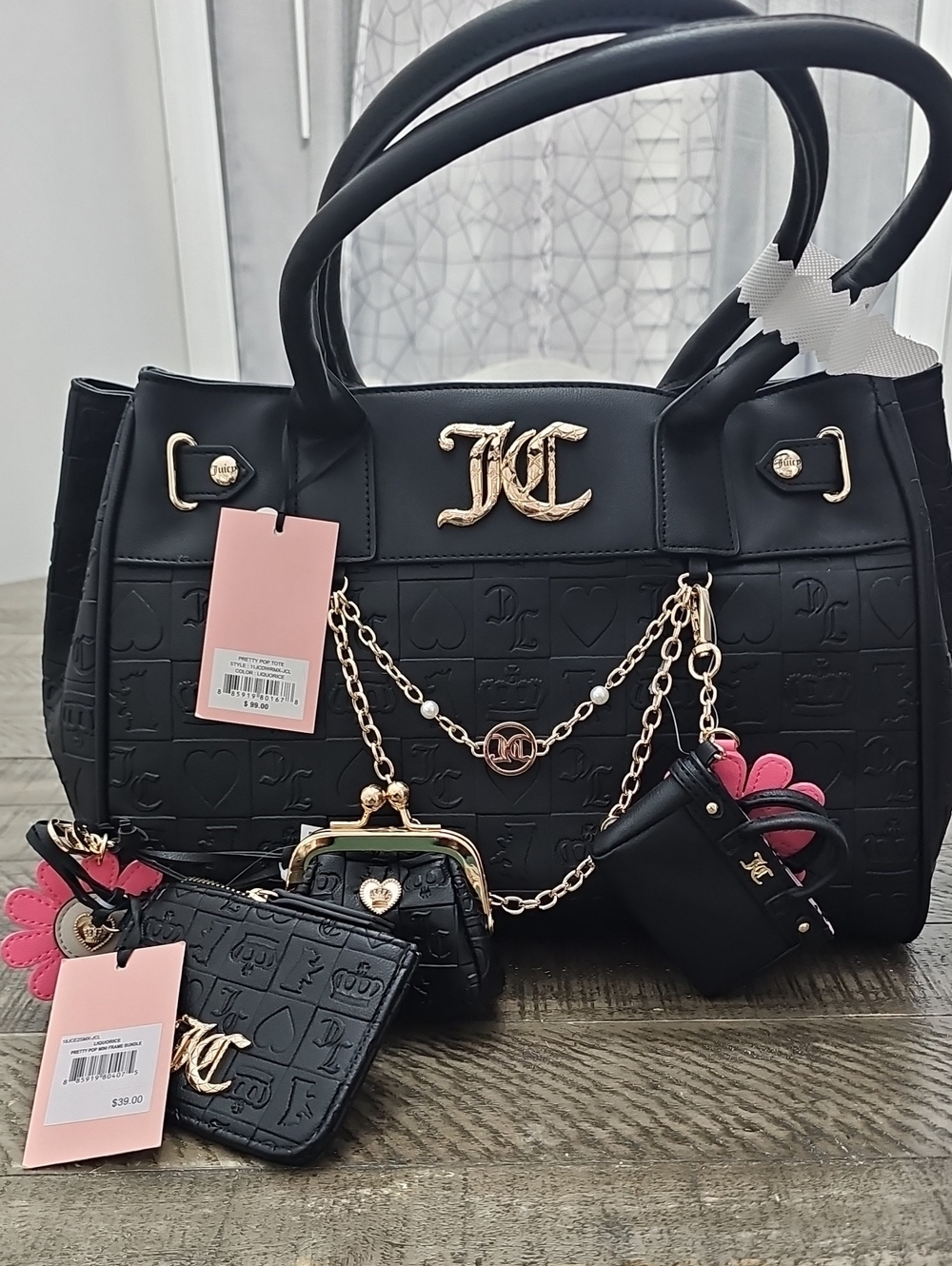 Juicy Couture Black Tote with Pink Charm Accents